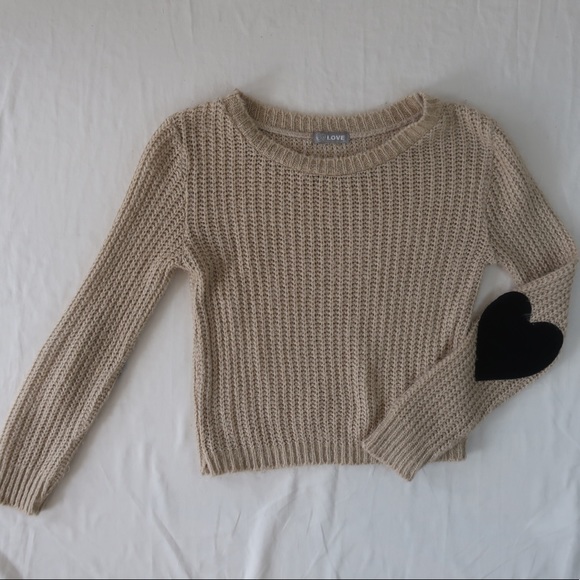 LF | Beige Knit Sweater w/Black Suede Hearts - Picture 2 of 6